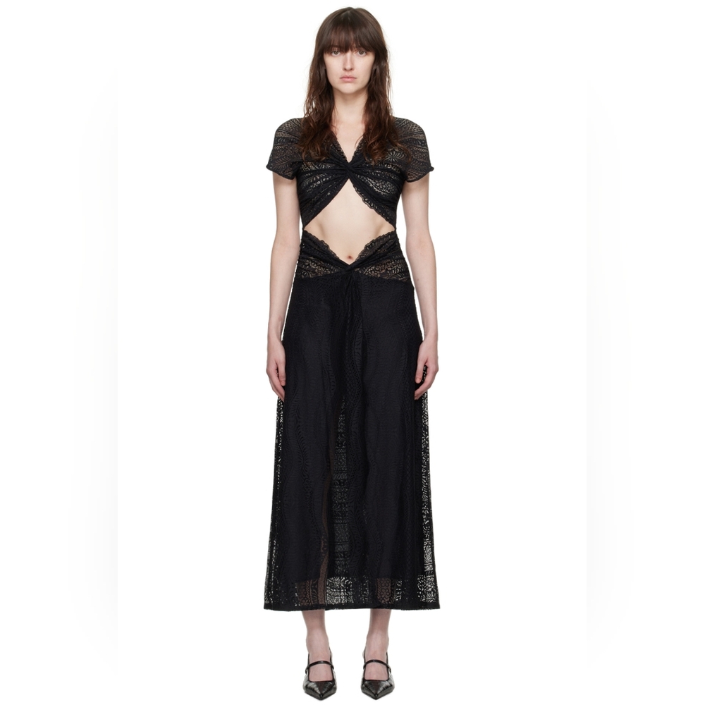 NWT Beaufille Black Floral Lace Sassen Feminine Elegant Date Night Maxi Dress